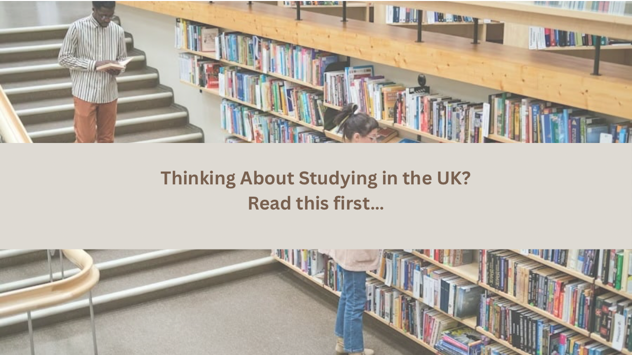 International students studying together at a UK university library